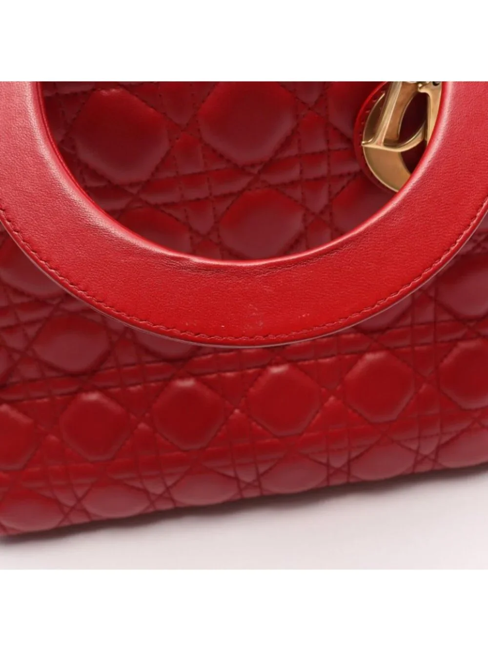 Dior Lady Dior Large 2-Way Red Leather Lady Dior Cannage Tote Bag
